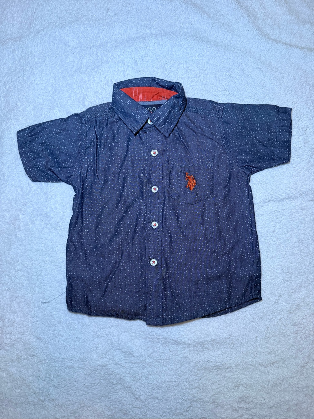 U.S. Polo Assn. Navy Short-Sleeve Button-Down Shirt With Orange Logo